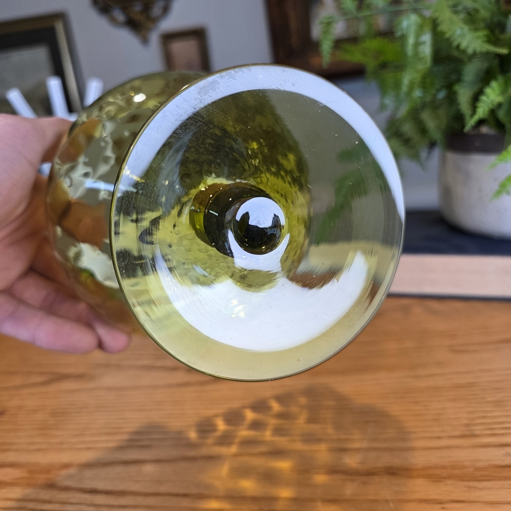 Vintage Indiana Glass Olive Green Thumbprint Pedestal Bowl MCM Candy Dish 6" - Picture 6 of 9